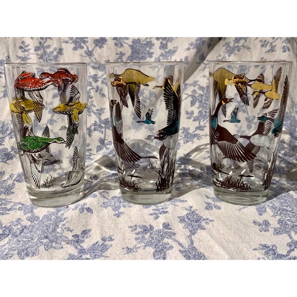 3 MCM 1950s Hazel Atlas Game Birds Tumbler Drinking Glasses - Picture 6 of 10